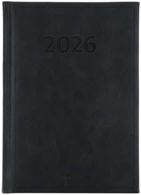 Herlitz Cheftimer A5 Buchkalender 2026 - 1 Tag = 1 Seite, Schwarz Wattierter Einband