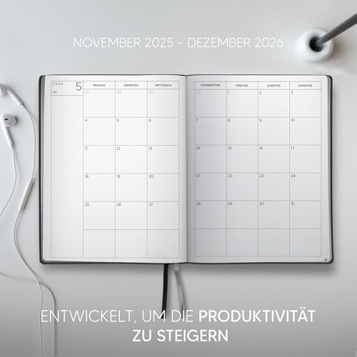 Smart Panda Premium Terminkalender 2026 A4 Silber – Wochenplaner mit Geschenkbox & 30-Min-Intervallen
