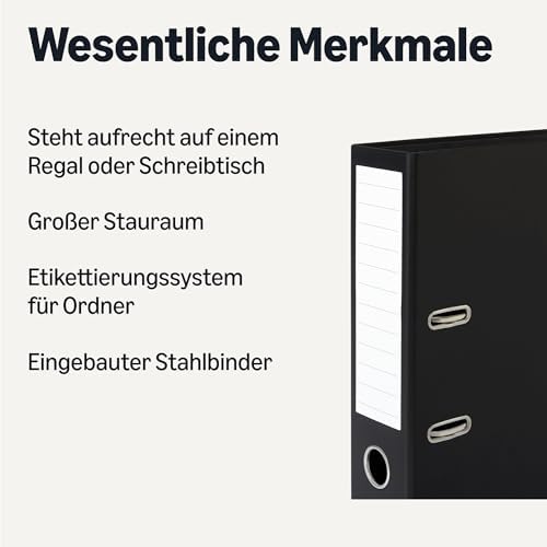 Amazon Basics Aktenordner A4 Ringordner 10er-Pack Schwarz FSC-zertifiziert