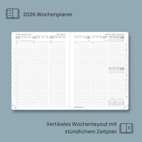 POPRUN Kalender 2026 Wochenplaner 22 x 16,5 cm 1 Woche 2 Seiten PU-Leder Marineblau