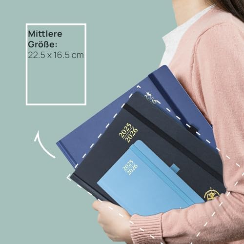 POPRUN Kalender 2025 2026 Hardcover A5 Wochenplaner 17 Monate (Aug.2025-Dez.2026) 1 Woche 2 Seiten Zertifiziertes Papier