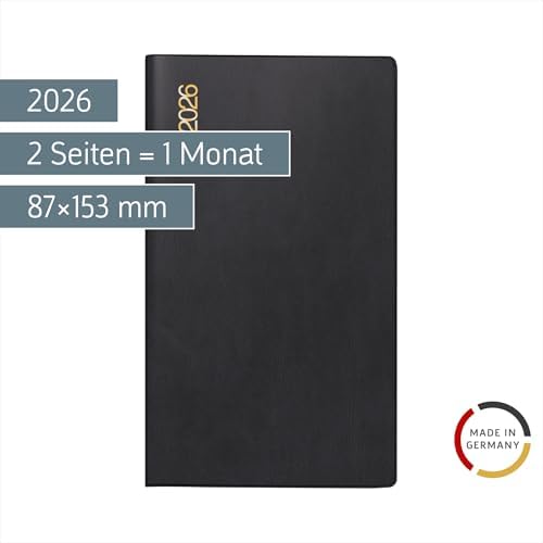 rido idé Miniplaner Taschenkalender 2026 A6 Schwarz – Kompakt für unterwegs