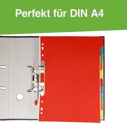 Westcott A4 Ordner Register | Robuste 160g/m² Trennblätter mit Eurolochung | 10 farbige Tabs in 5 Farben FSC-zertifizier