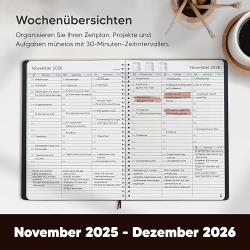Smart Panda Terminplaner 2026 A4 – 30 Minuten-Intervalle – Wochenplaner Softcover auf Deutsch