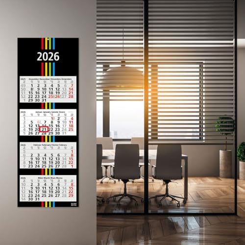 4-Monatskalender Wandkalender 2026 Großformat 43x90cm perforierte Blöcke faltbar Made in Germany