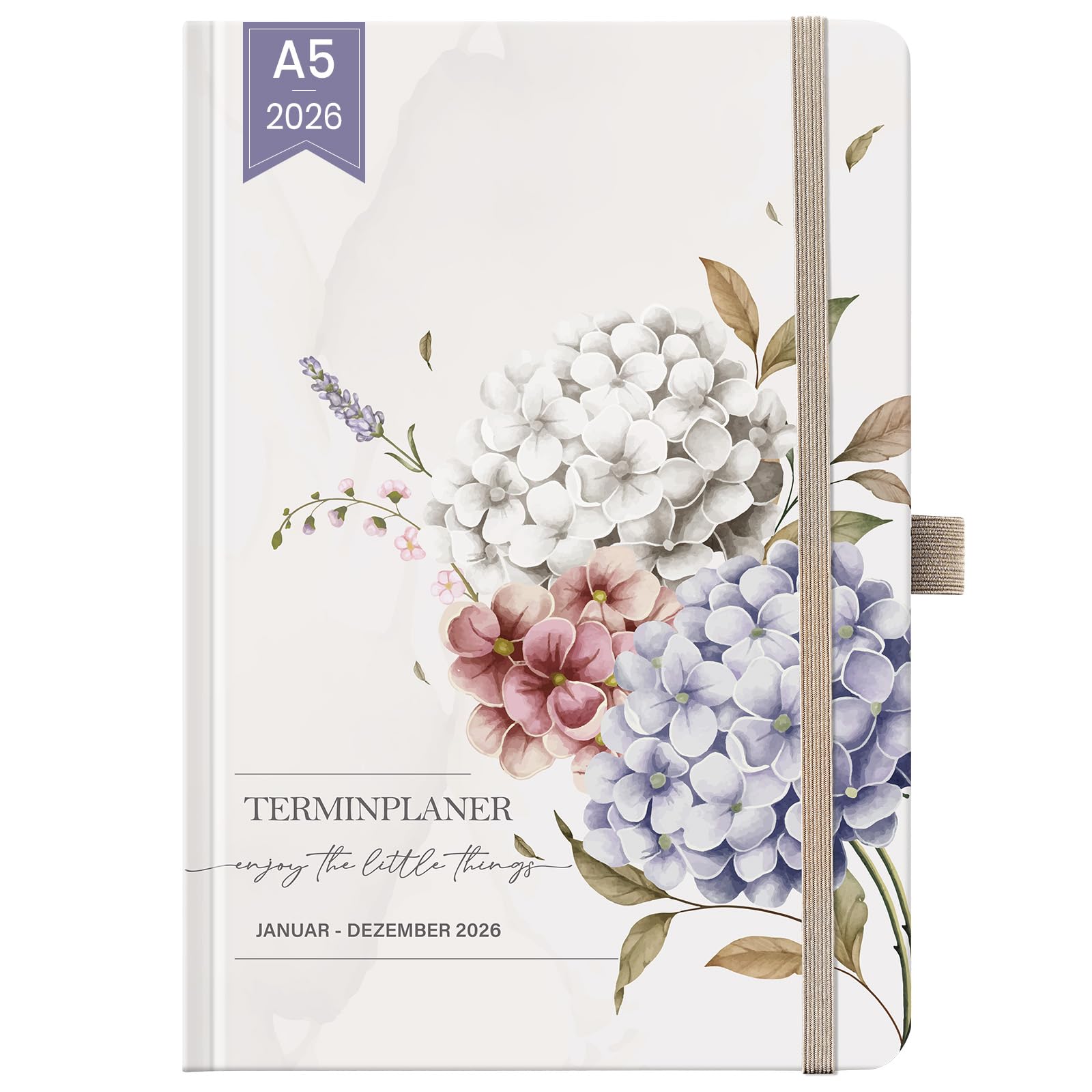 Terminkalender 2026 A5 Wochenplaner mit Innentasche & Blumenmuster 21x15cm