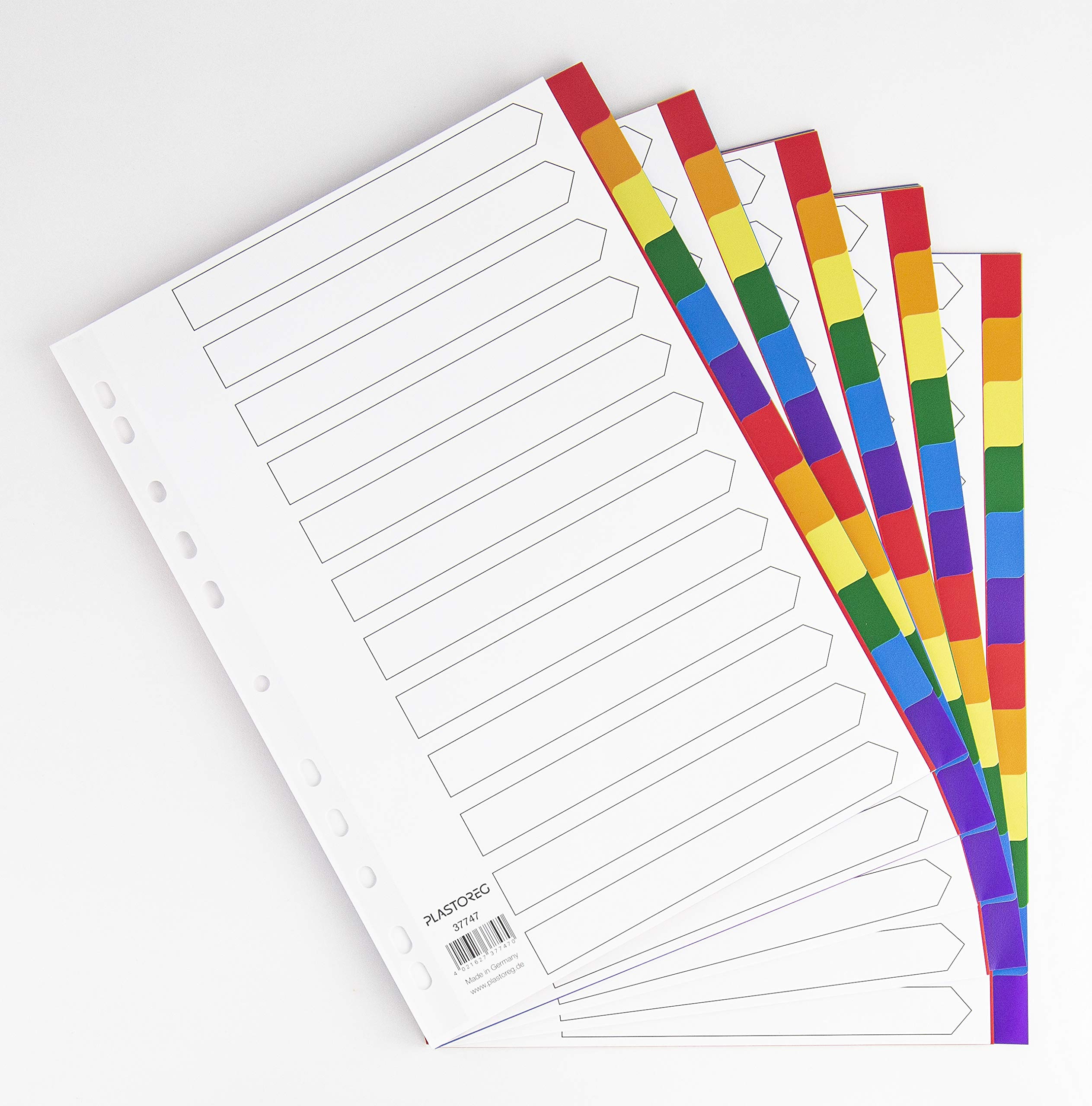 5er Set Bunte Stabile PP Trennblätter DIN A4 mit Beschrifbaren Deckblättern - Ideal für Büro-Organisation