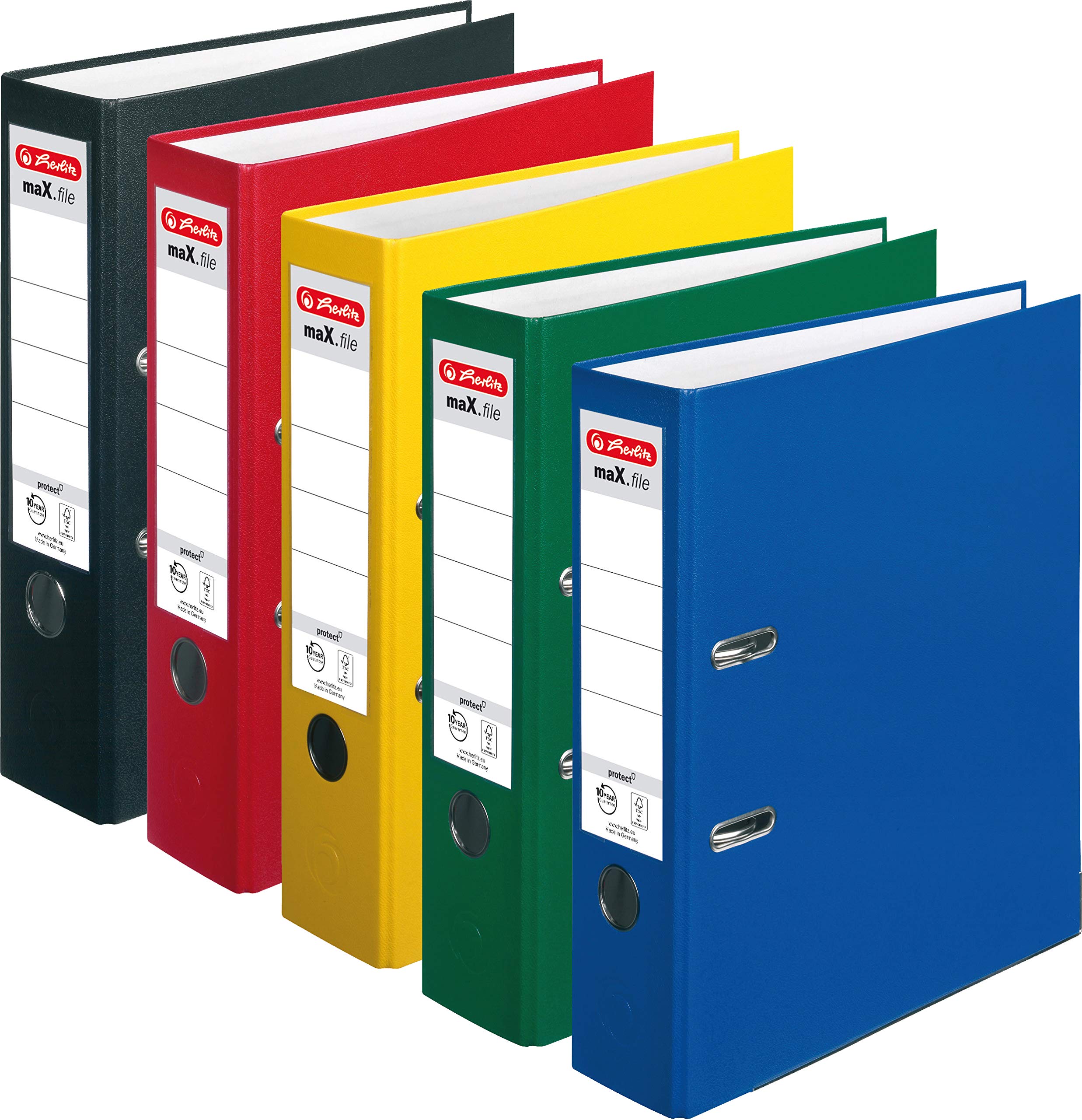 Herlitz maX.file protect Ordner A4 8cm PP 5er Set bunt schwarz rot gelb grün blau