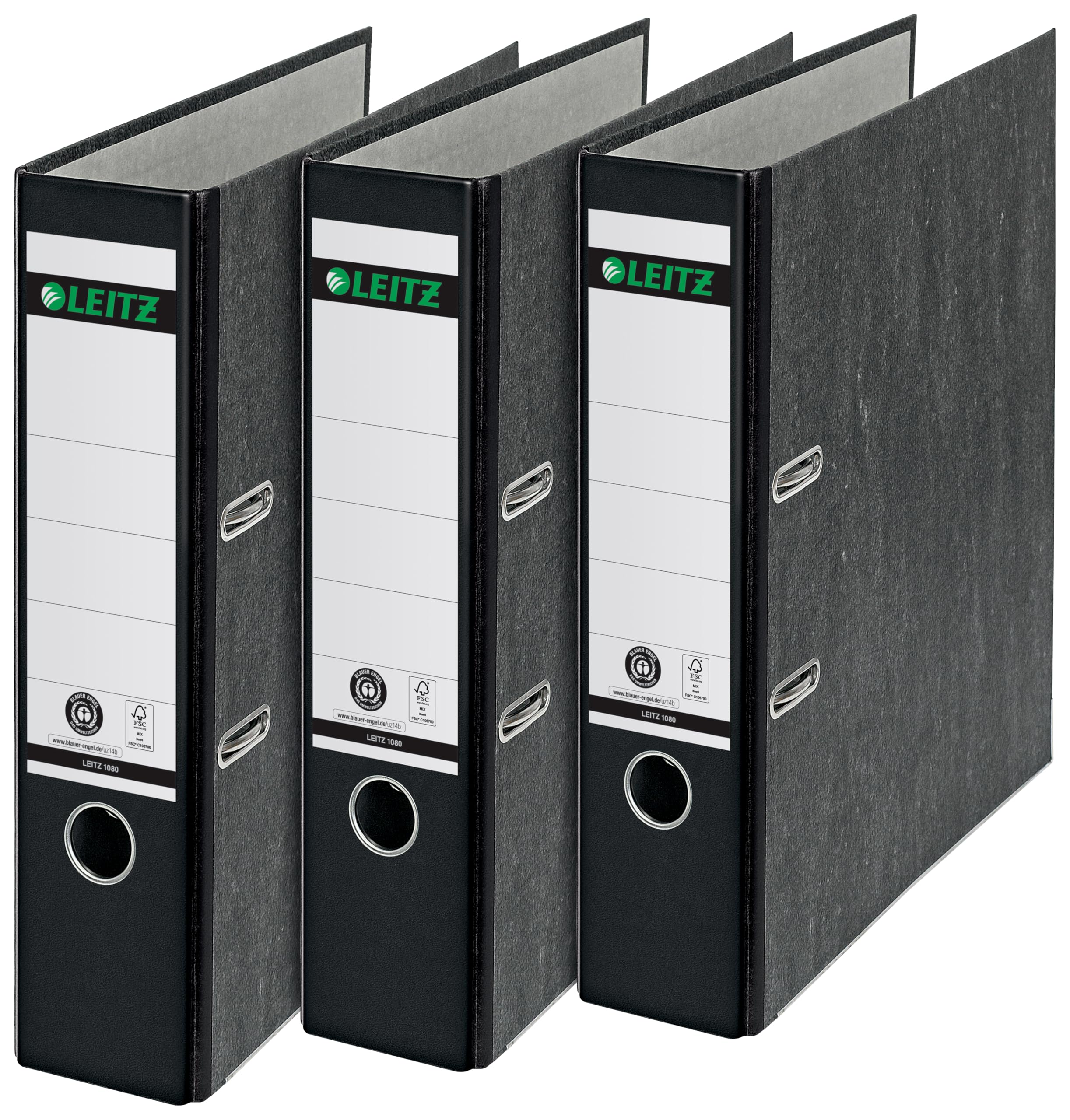 Leitz Qualitäts-Ordner 3er-Pack A4 8 cm Rückenbreite Schwarz Wolkenmarmor-Papier